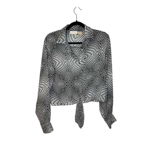 Caviar Abstract Print Tie Neck Long Sleeve Blouse Top Size M - Picture 1 of 4